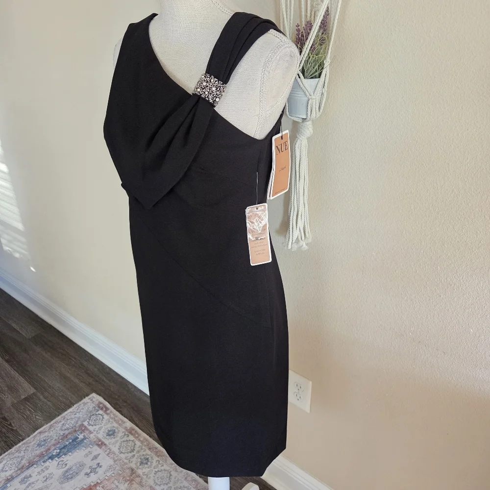 Nue By Shani Black Asymmetrical Sheath Mini Dress Size 6 NWT $290 Embelished - Picture 4 of 13